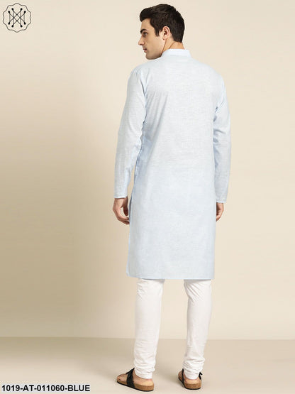 Men's Cotton Sky Blue & White Striped Only Kurta