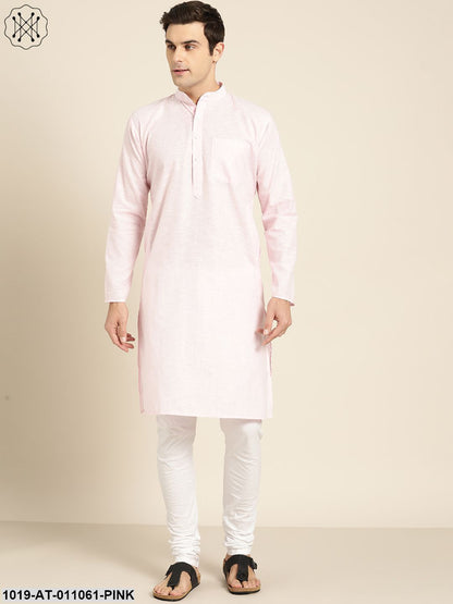 Men's Cotton Pink & White Striped Only Kurta