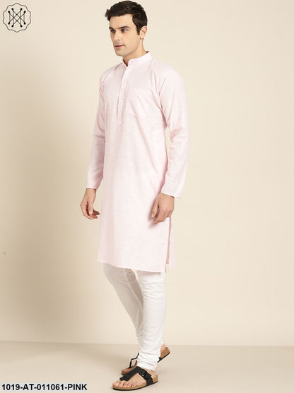 Men's Cotton Pink & White Striped Only Kurta