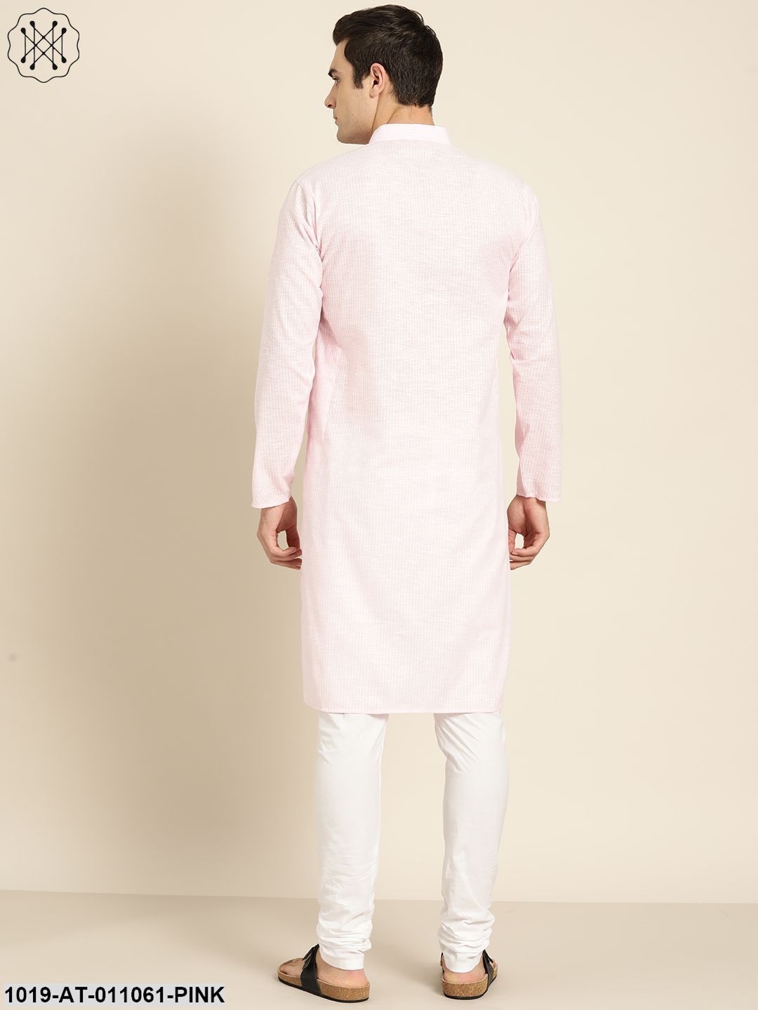 Men's Cotton Pink & White Striped Only Kurta