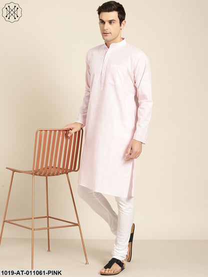 Men's Cotton Pink & White Striped Only Kurta