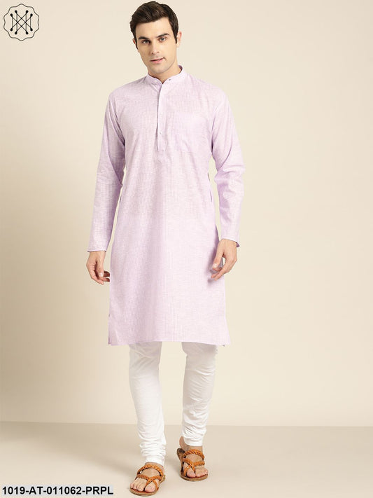 Men's Cotton Purple & White Striped Only Kurta