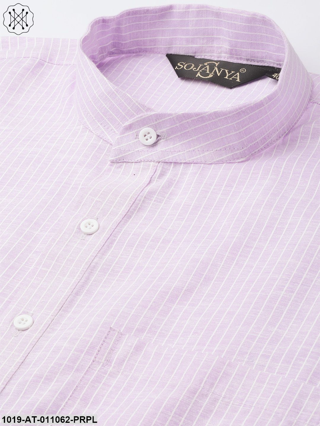 Men's Cotton Purple & White Striped Only Kurta