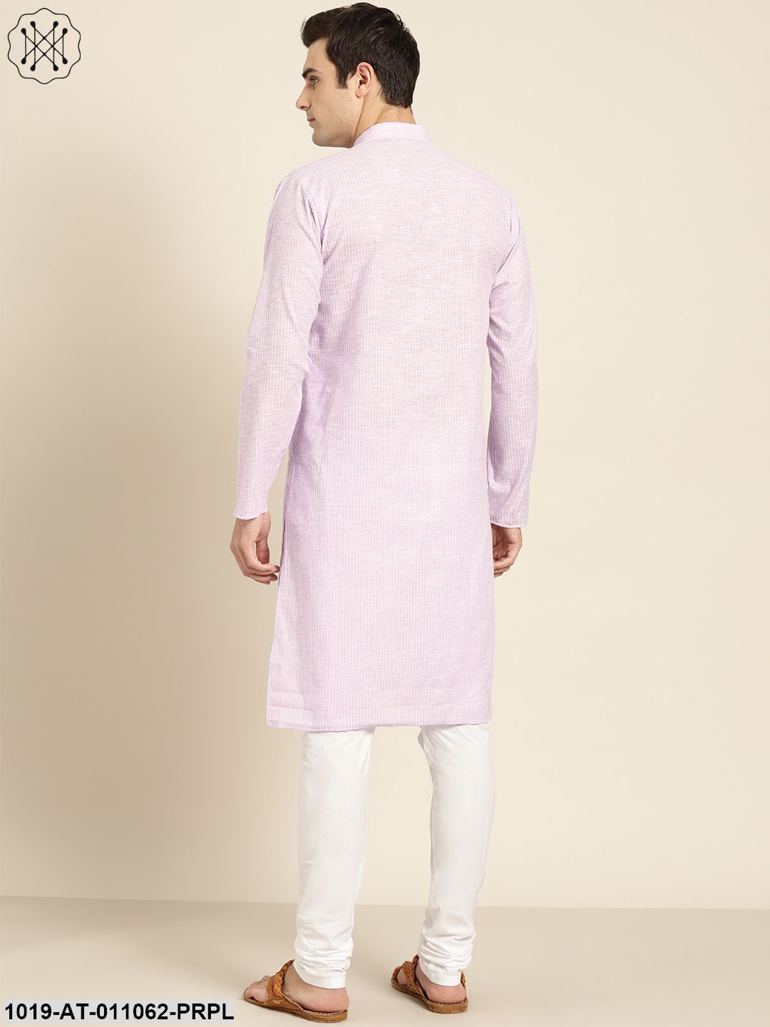 Men's Cotton Purple & White Striped Only Kurta