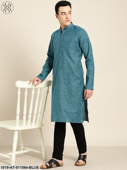 Men's Cotton Teal Blue Striped Only Kurta