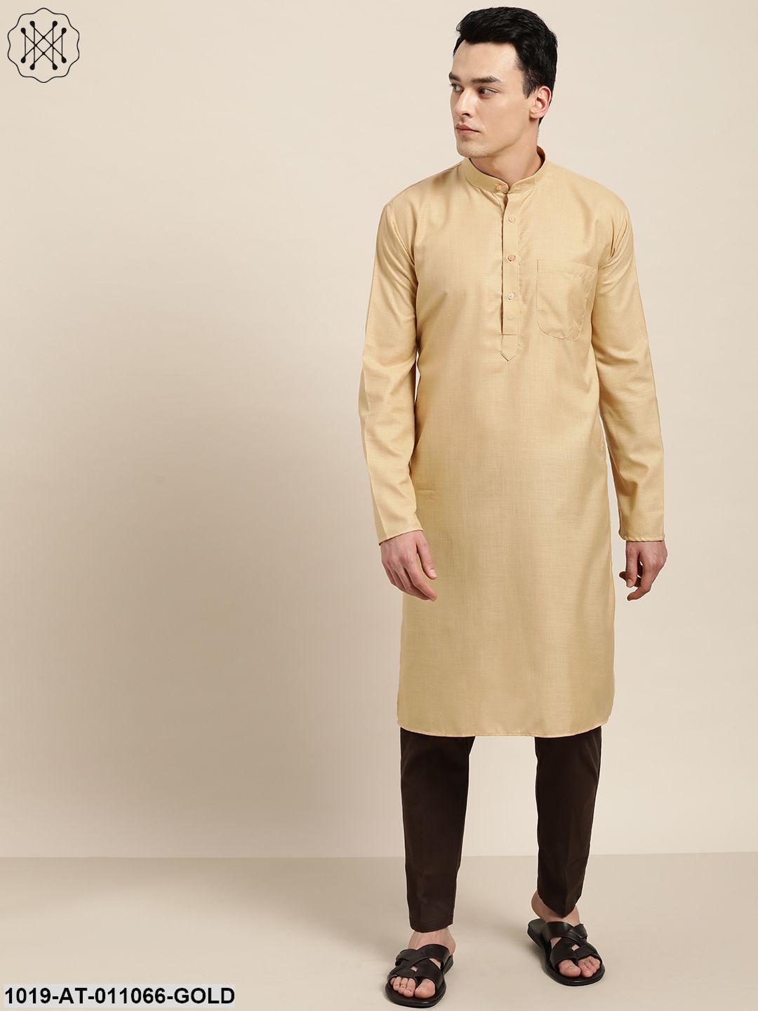 Men's Cotton Light Gold Solid Only Kurta