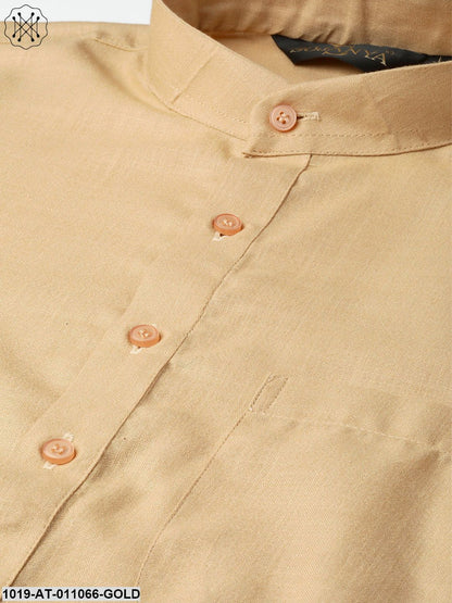 Men's Cotton Light Gold Solid Only Kurta