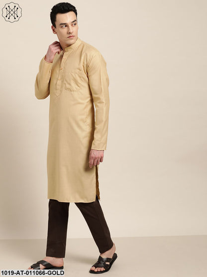 Men's Cotton Light Gold Solid Only Kurta