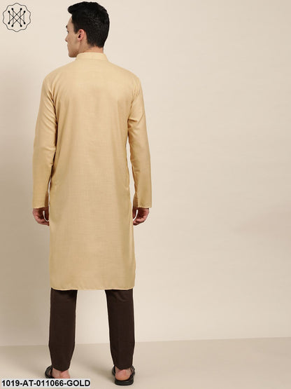 Men's Cotton Light Gold Solid Only Kurta