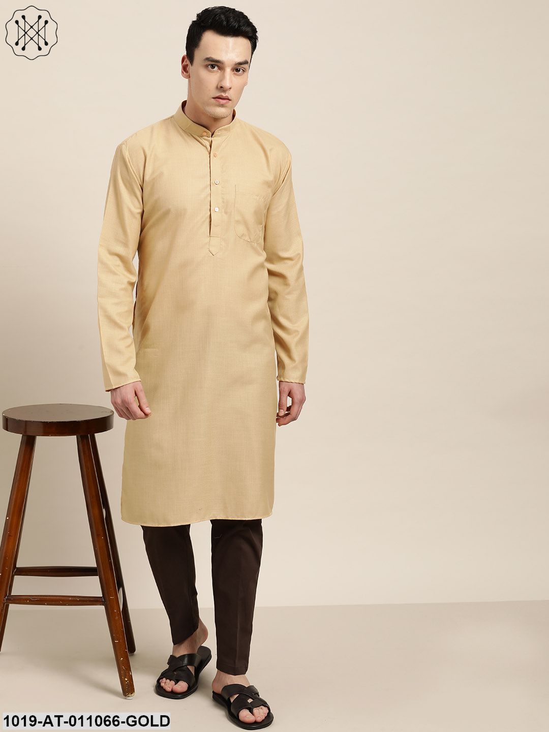 Men's Cotton Light Gold Solid Only Kurta