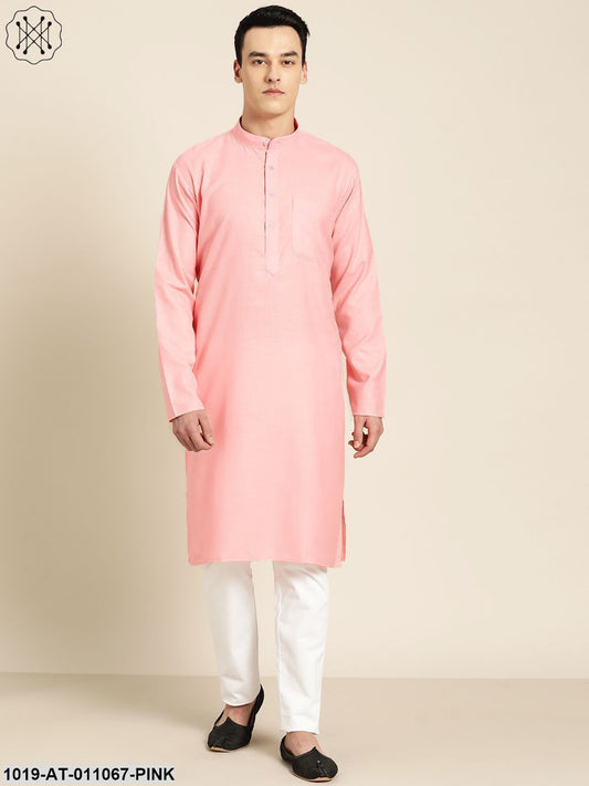 Men's Cotton Pink Solid Only Kurta