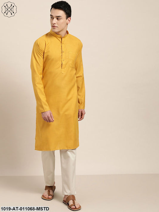 Men's Cotton Mustard Solid Only Kurta