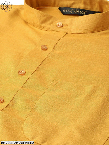 Men's Cotton Mustard Solid Only Kurta