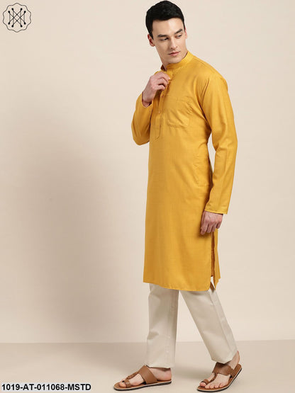 Men's Cotton Mustard Solid Only Kurta