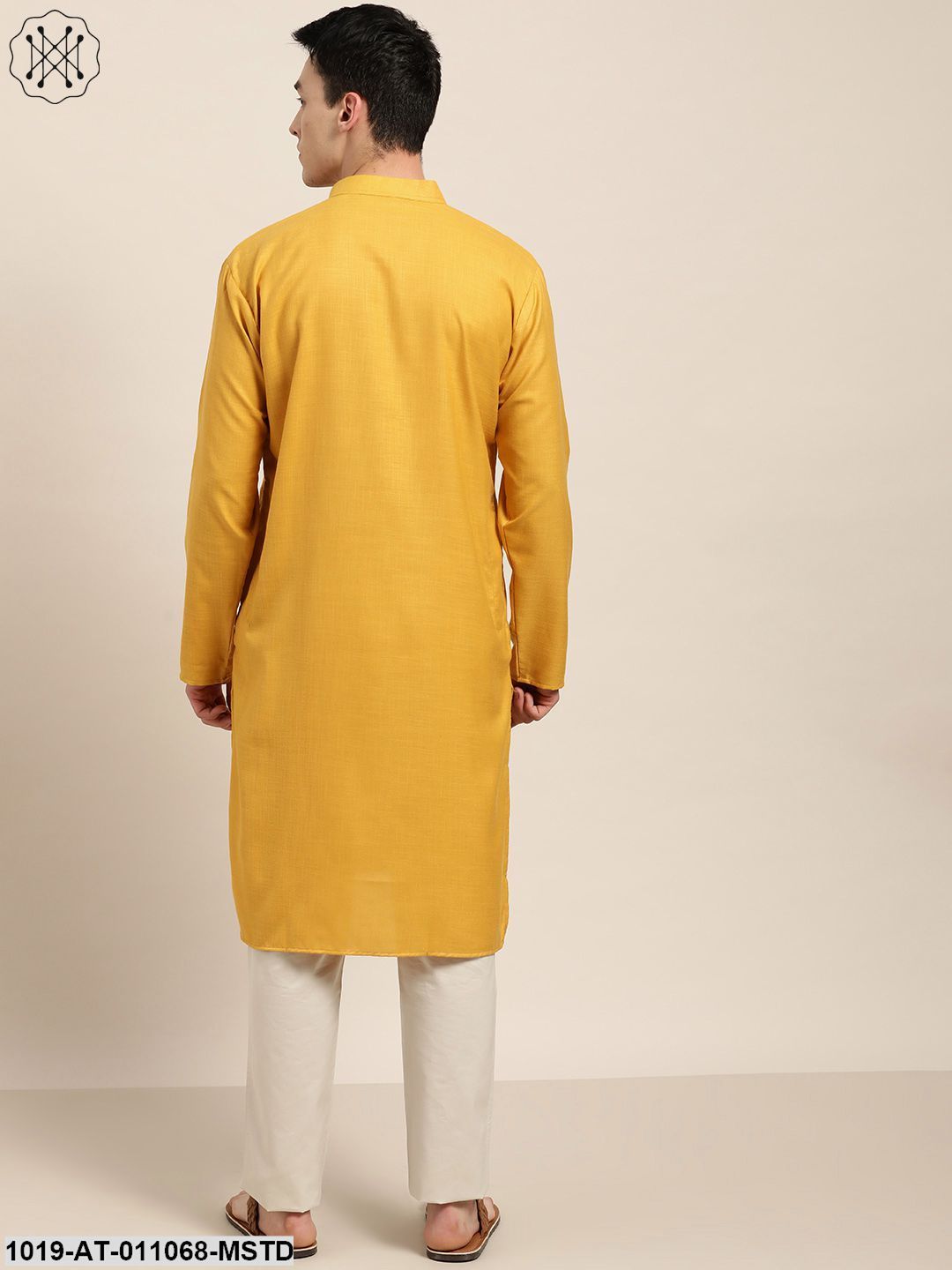 Men's Cotton Mustard Solid Only Kurta