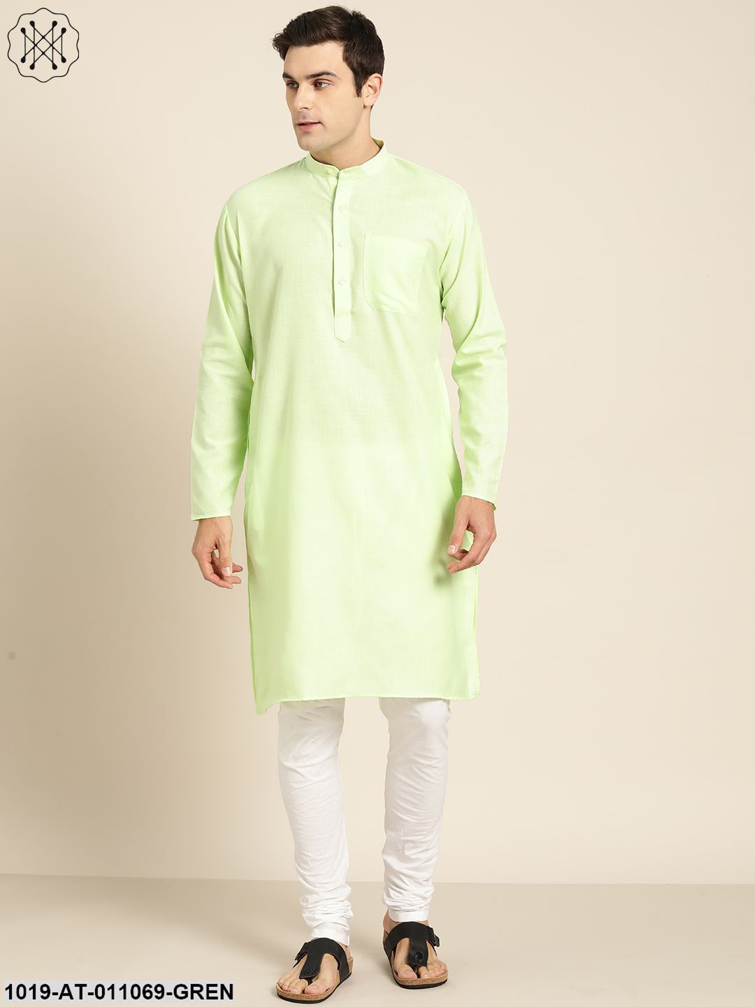 Men's Cotton Green Solid Only Kurta