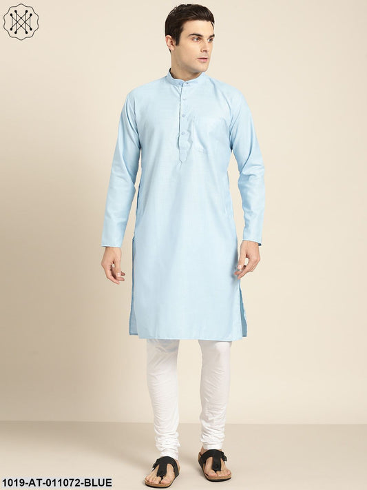 Men's Cotton Blue Solid Only Kurta