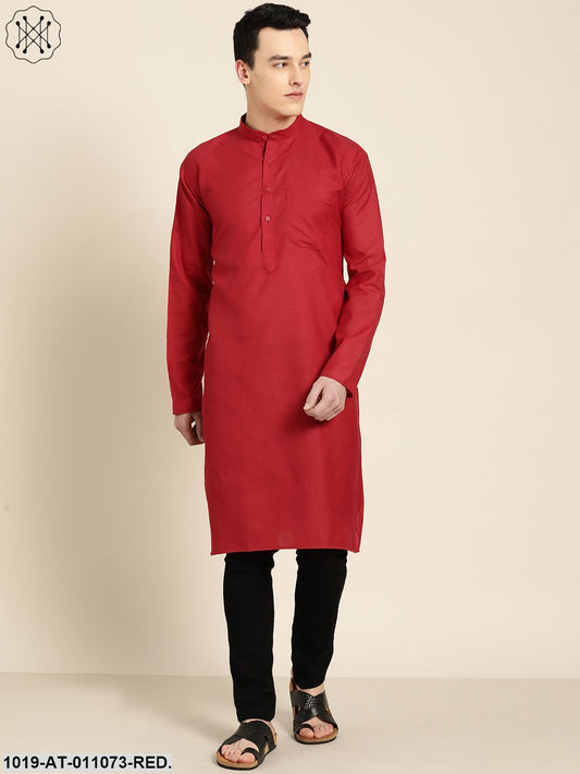 Men's Cotton Red Solid Only Kurta