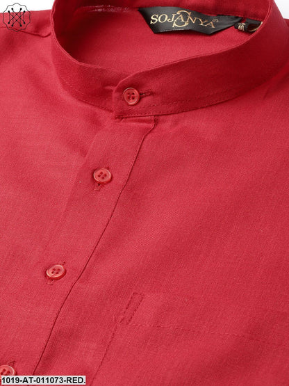 Men's Cotton Red Solid Only Kurta