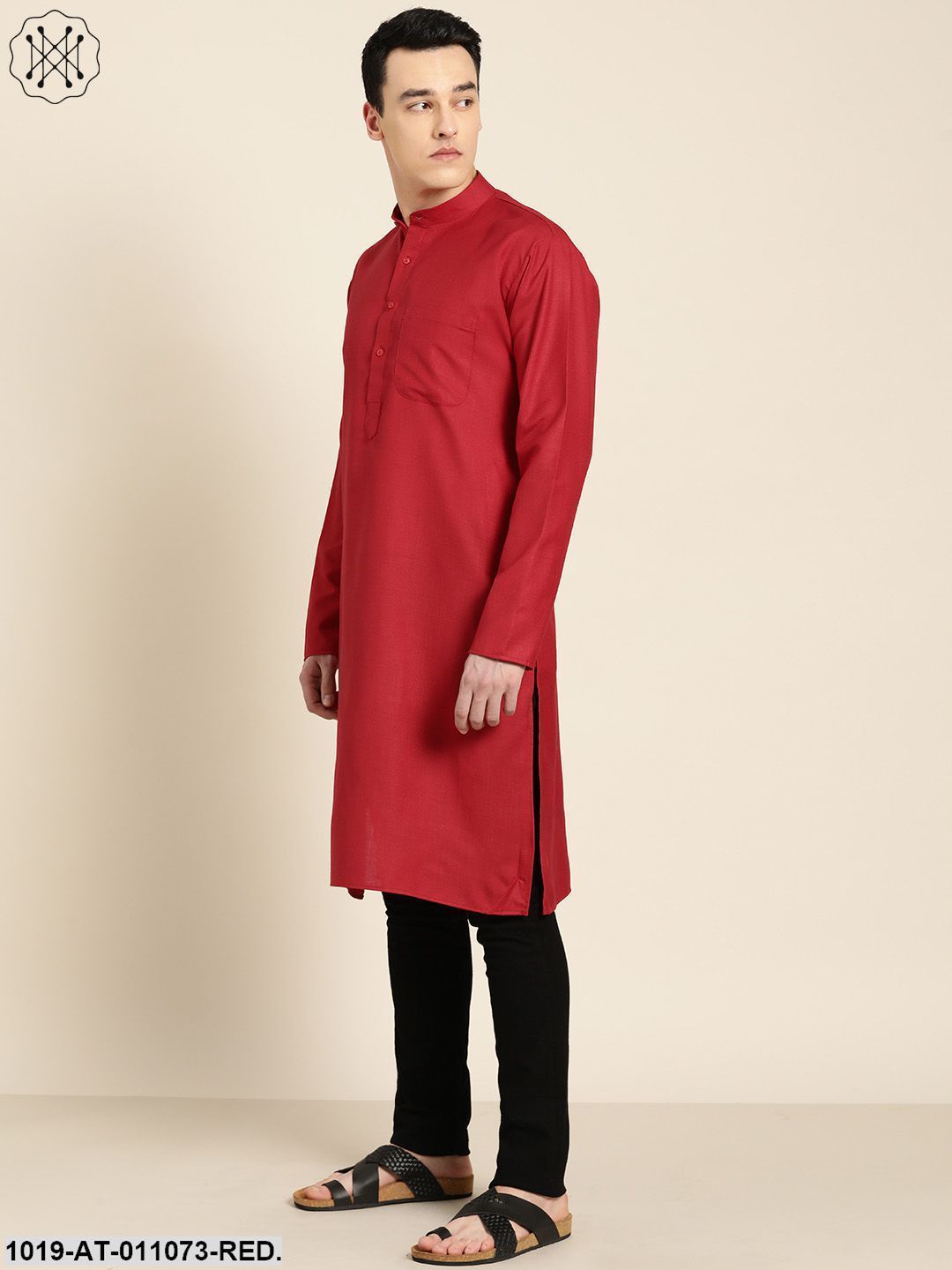 Men's Cotton Red Solid Only Kurta