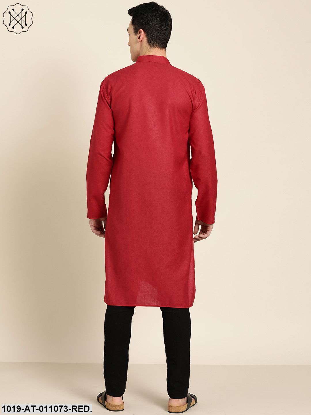 Men's Cotton Red Solid Only Kurta