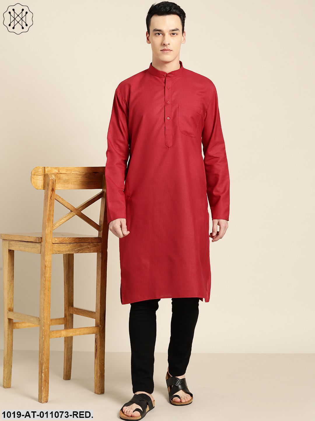 Men's Cotton Red Solid Only Kurta