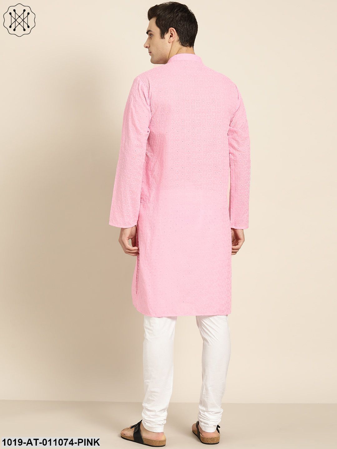 Men's Pure Cotton Pink Embroidered Only Kurta