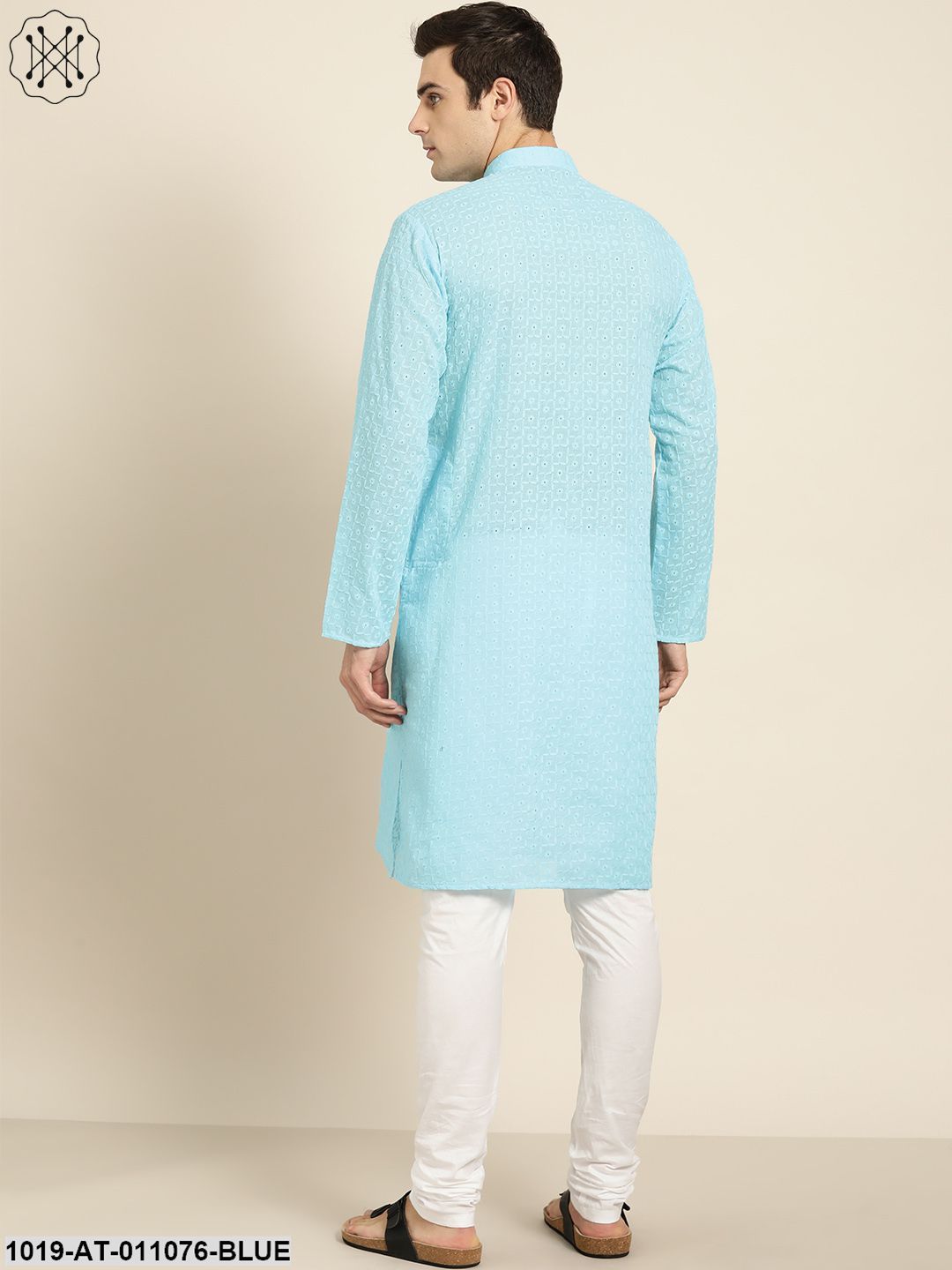 Men's Pure Cotton Sky Blue Embroidered Only Kurta