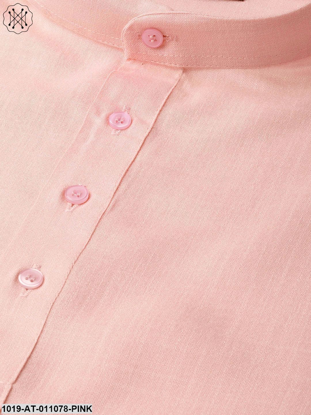 Men's Cotton Pink Solid Short Kurta