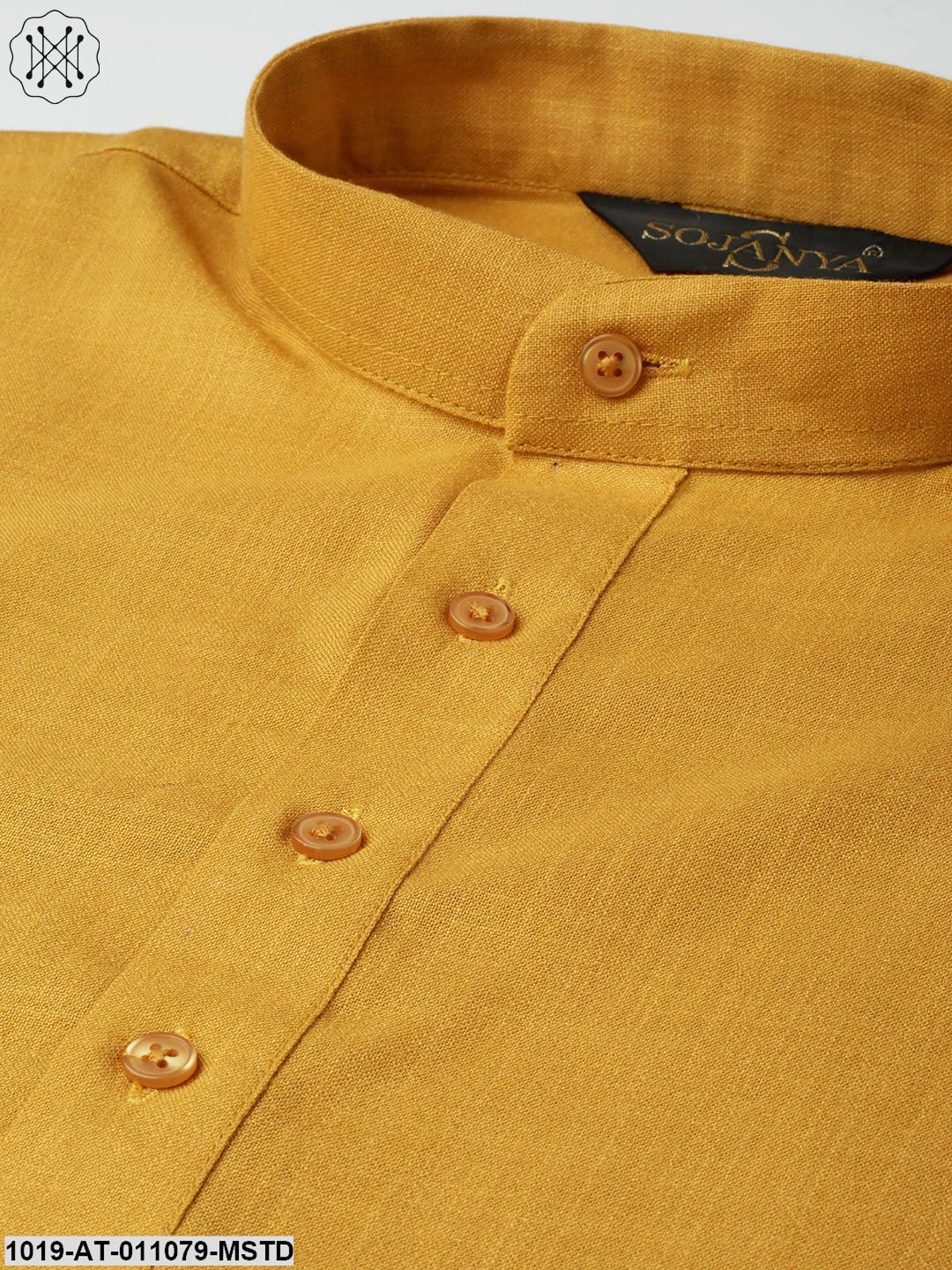 Men's Cotton Mustard Solid Short Kurta