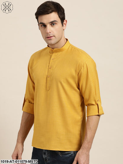 Men's Cotton Mustard Solid Short Kurta