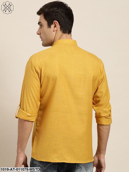 Men's Cotton Mustard Solid Short Kurta