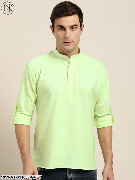 Men's Cotton Green Solid Short Kurta