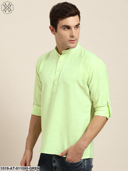 Men's Cotton Green Solid Short Kurta