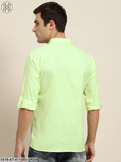 Men's Cotton Green Solid Short Kurta