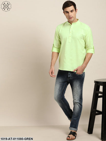 Men's Cotton Green Solid Short Kurta