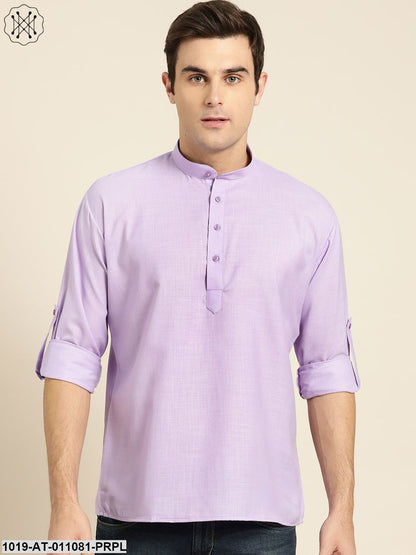 Men's Cotton Purple Solid Short Kurta