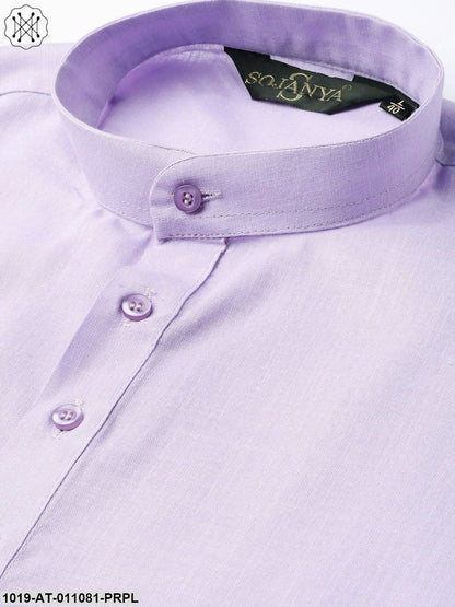 Men's Cotton Purple Solid Short Kurta