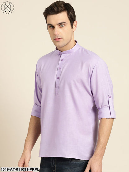 Men's Cotton Purple Solid Short Kurta