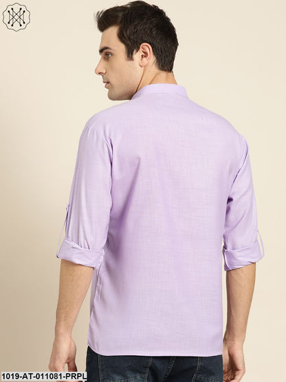 Men's Cotton Purple Solid Short Kurta