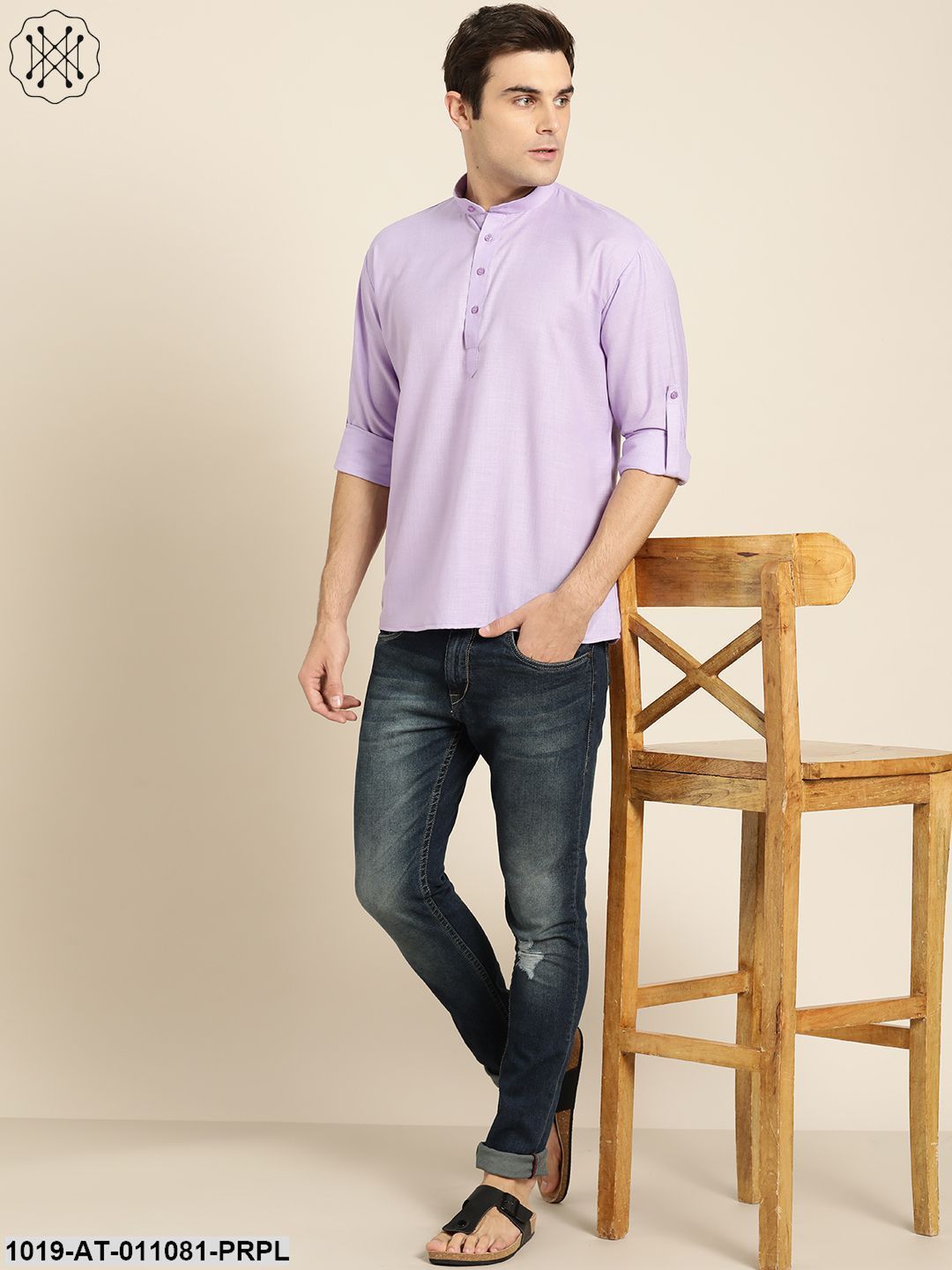 Men's Cotton Purple Solid Short Kurta