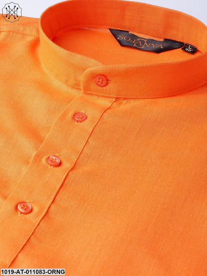 Men's Cotton Orange Solid Short Kurta