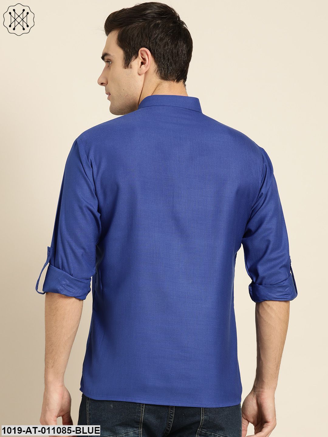 Men's Cotton Royal Blue Solid Short Kurta