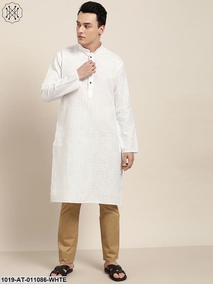 Men's Cotton Blend White Woven Design Only Long Kurta