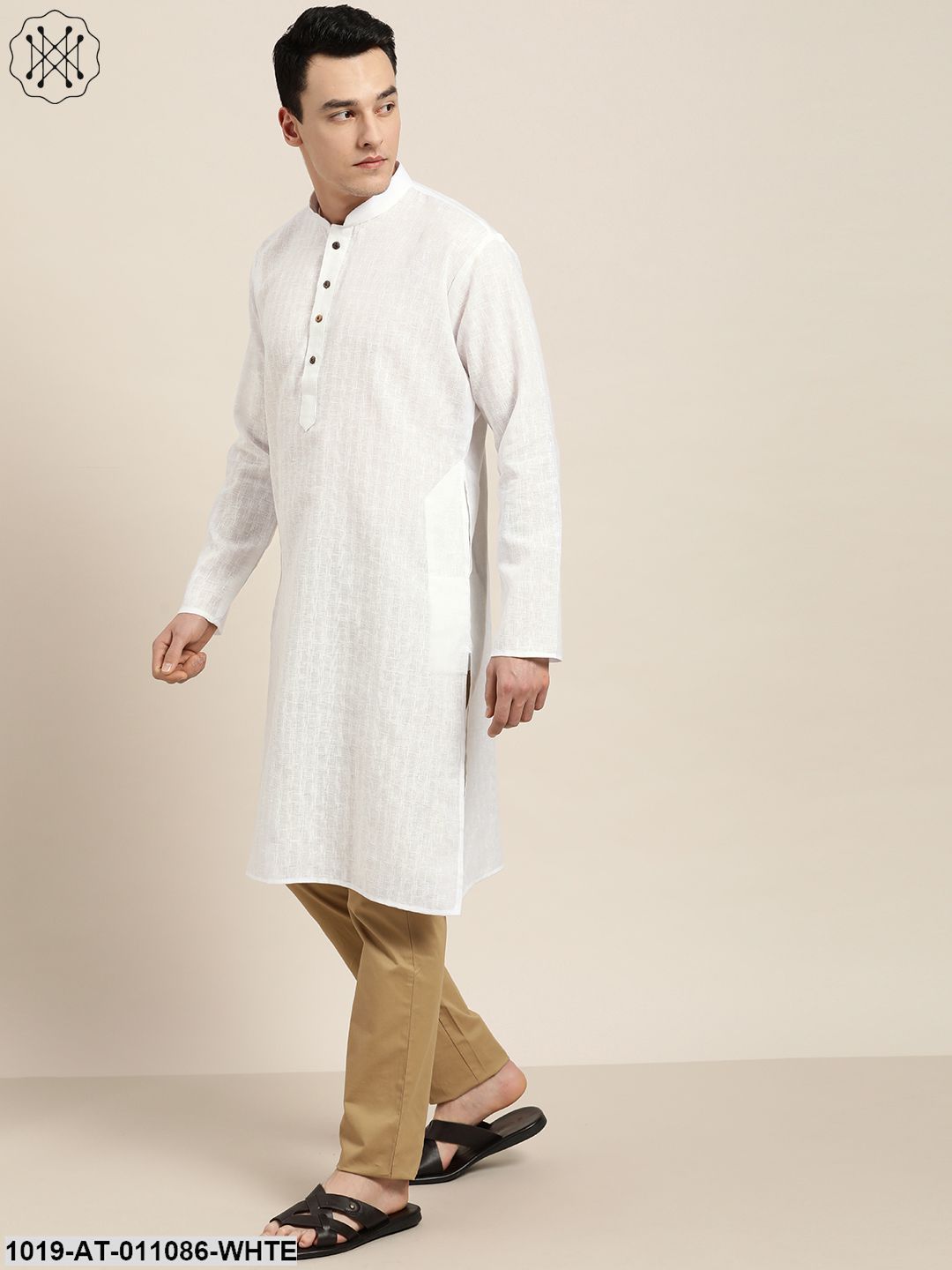 Men's Cotton Blend White Woven Design Only Long Kurta