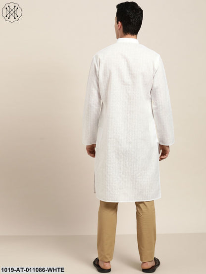 Men's Cotton Blend White Woven Design Only Long Kurta