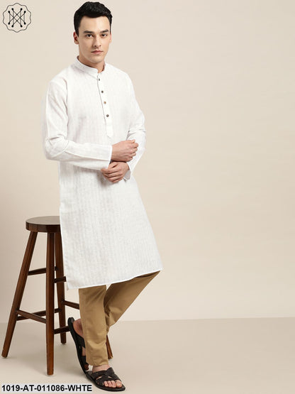 Men's Cotton Blend White Woven Design Only Long Kurta