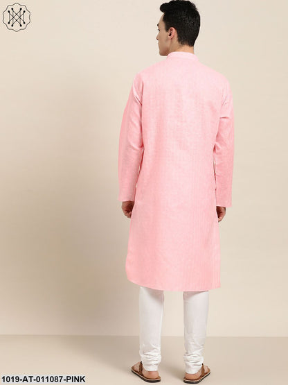 Men's Cotton Blend Pink Woven Design Only Long Kurta