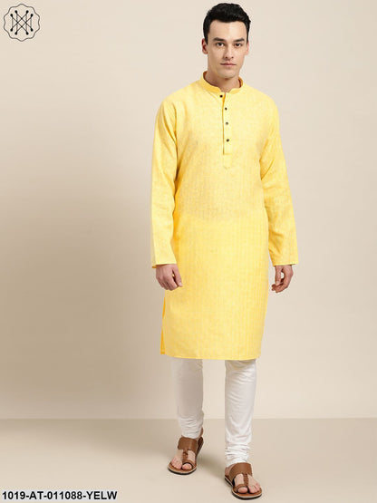 Men's Cotton Blend Yellow Woven Design Only Long Kurta