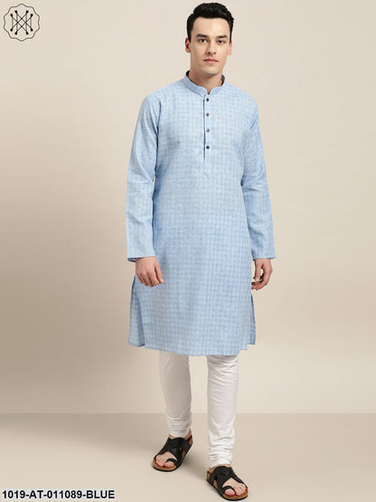 Men's Cotton Blend Blue Woven Design Only Long Kurta